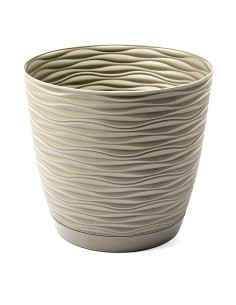Tradineur - Maceta redonda con plato - Diseño Wind (Ø 15 cm) - Fabricado en plástico - Ideal para jardín exterior, terraza o bal