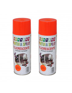 Montoro - Pack 2 botes de pintura en spray naranja fluorescente F202 400 ml, válido para multitud de superficies de interior y e