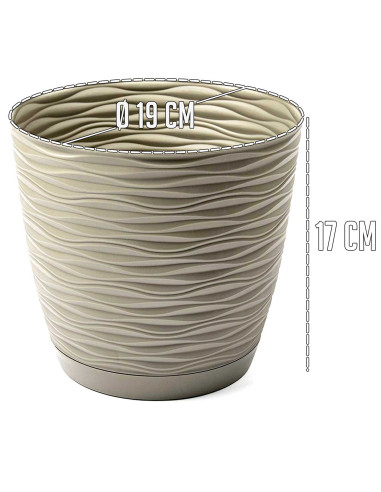 Tradineur - Maceta redonda con plato - Diseño Wind (Ø 19 cm) - Fabricado en plástico - Ideal para jardín exterior, terraza o bal