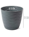 Tradineur - Maceta redonda con plato - Diseño Wind (Ø 23 cm) - Fabricado en plástico - Ideal para jardín exterior, terraza o bal