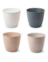 Tradineur - Maceta redonda con plato - Diseño Wind (Ø 23 cm) - Fabricado en plástico - Ideal para jardín exterior, terraza o bal