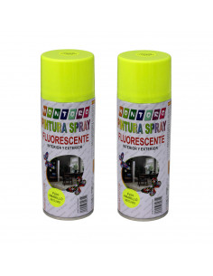Montoro - Pack de 2 botes de pintura en spray amarillo fluorescente F201 400 ml, válido para multitud de superficies de interior