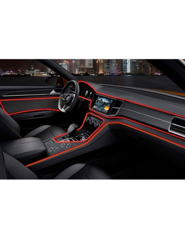 Tradineur - Tira de luz LED Interno para automóviles (12 V) - Fabricado en PVC - Conexión de encendedor de cigarros - Color Rojo
