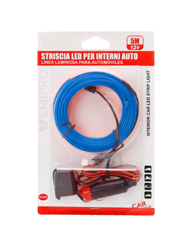 Tradineur - Tira de luz LED Interno para automóviles (12 V) - Fabricado en PVC - Conexión de encendedor de cigarros - Color Azul