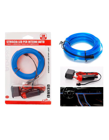 Tradineur - Tira de luz LED Interno para automóviles (12 V) - Fabricado en PVC - Conexión de encendedor de cigarros - Color Azul