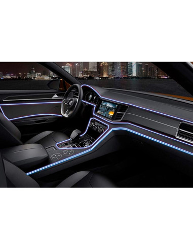 Tradineur - Tira de luz LED Interno para automóviles (12 V) - Fabricado en PVC - Conexión de encendedor de cigarros - Color Azul