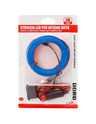 Tradineur - Tira de luz LED Interno para automóviles (12 V) - Fabricado en PVC - Conexión de encendedor de cigarros - Color Azul