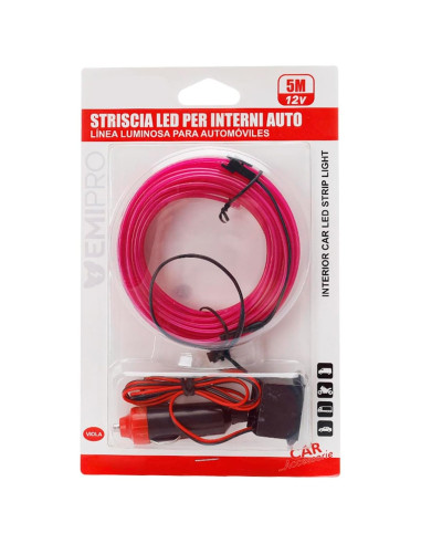 Tradineur - Tira de luz LED Interno para automóviles (12 V) - Fabricado en PVC - Conexión de encendedor de cigarros - Color Viol