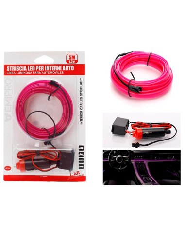 Tradineur - Tira de luz LED Interno para automóviles (12 V) - Fabricado en PVC - Conexión de encendedor de cigarros - Color Viol