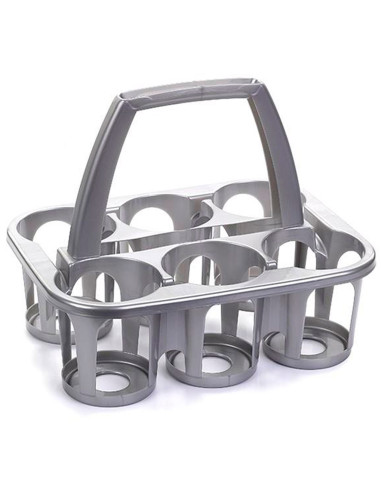 Tradineur - Portabotellas de plástico, 6 botellas, transportar bebidas, refrescos, resistente (PP), fabricado en España (Plata -