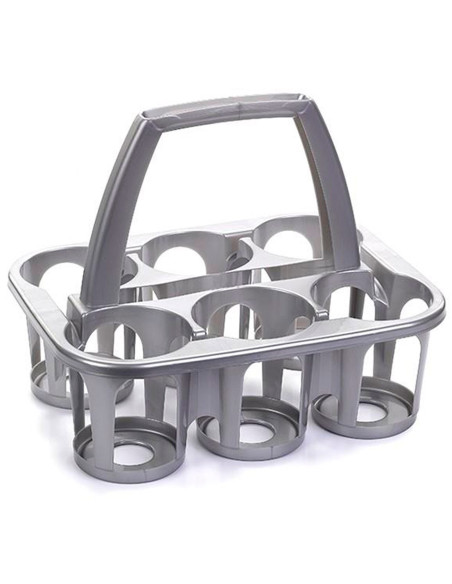 Tradineur - Portabotellas de plástico, 6 botellas, transportar bebidas, refrescos, resistente (PP), fabricado en España (Plata -