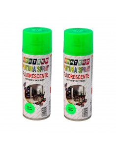 Montoro - Pack de 2 botes de pintura en spray verde fluorescente F204 400 ml, válido para multitud de superficies de interior y