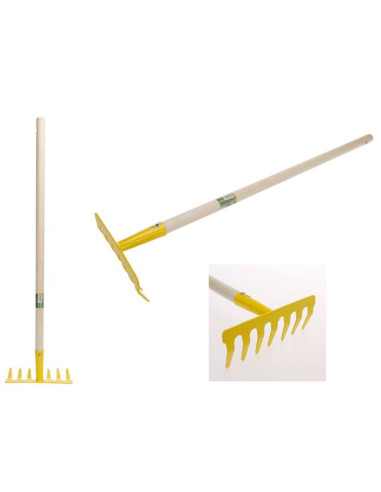 Tradineur - Rastrillo de jardín con mango de madera, 7 dientes, quitar malas hierbas, huerto, cultivos, jardinería, fácil manejo