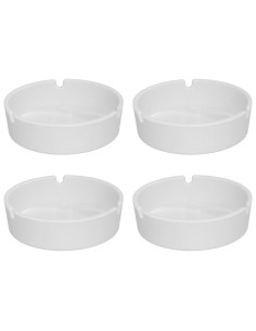 Tradineur - Pack de 4 ceniceros redondos de cerámica, cuenco, recipiente con muescas para cigarrillos, uso interior y exterior,
