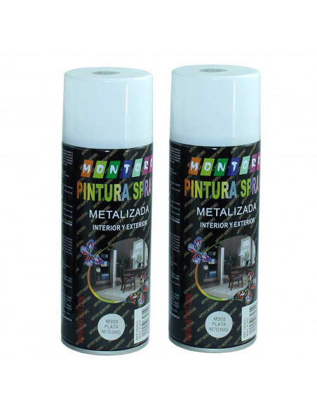 Montoro - Pack 2 botes de pintura en spray plata M303 400 ml, válido para multitud de superficies de interior y exterior