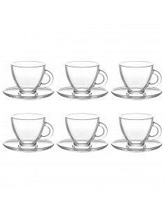 Tradineur - Pack de 6 tazas de cristal con plato, tacitas para café, té, infusiones, diseño clásico, aptas para lavavajillas - 9