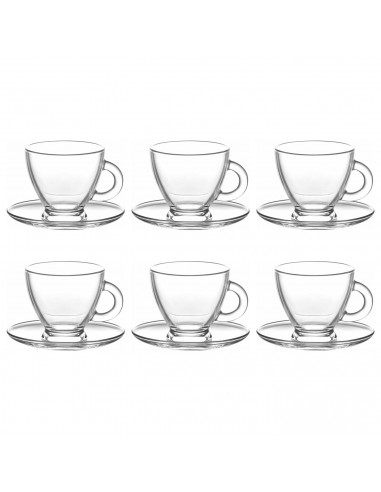Tradineur - Pack de 6 tazas de cristal con plato, tacitas para café, té, infusiones, diseño clásico, aptas para lavavajillas - 9