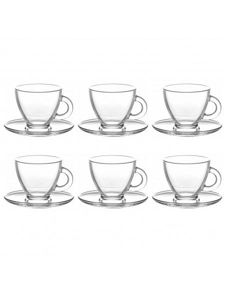 Tradineur - Pack de 6 tazas de cristal con plato, tacitas para café, té, infusiones, diseño clásico, aptas para lavavajillas - 9