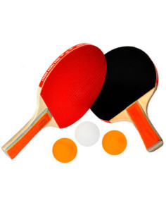 Tradineur - Set de raquetas de ping pong con 3 pelotas, madera y goma, palas de tenis de mesa, incluye bolsa de transporte, inte