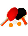 Tradineur - Set de raquetas de ping pong con 3 pelotas, madera y goma, palas de tenis de mesa, incluye bolsa de transporte, inte