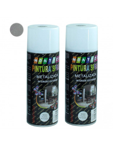 Montoro - Pack 2 botes de pintura en spray plata M303 400 ml, válido para multitud de superficies de interior y exterior