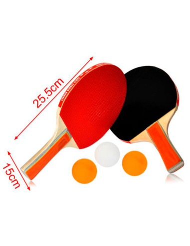 Tradineur - Set de raquetas de ping pong con 3 pelotas, madera y goma, palas de tenis de mesa, incluye bolsa de transporte, inte