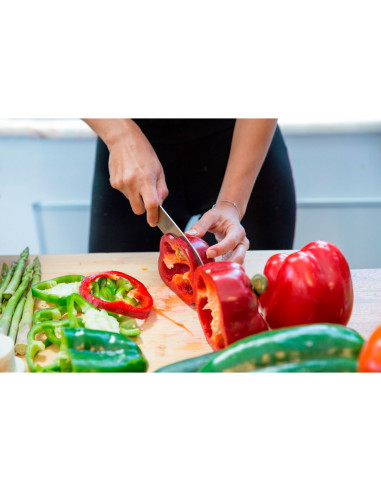 Tradineur - Cuchillo cerámico para verduras, incluye funda protectora, hoja de 10 cm, mango ergonómico, corte preciso, larga dur