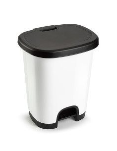 Tradineur - Cubo de basura con pedal - Fabricado en Plástico - Capacidad de 27 Litros - 45 x 38 x 32 cm - Color Blanco y Negro