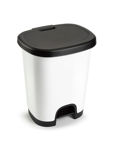 Tradineur - Cubo de basura con pedal - Fabricado en Plástico - Capacidad de 27 Litros - 45 x 38 x 32 cm - Color Blanco y Negro