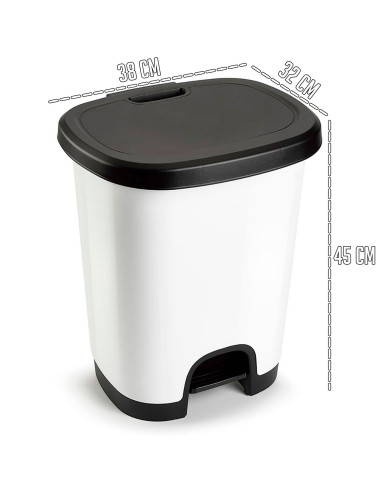 Tradineur - Cubo de basura con pedal - Fabricado en Plástico - Capacidad de 27 Litros - 45 x 38 x 32 cm - Color Blanco y Negro