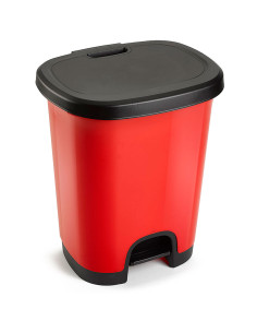 Tradineur - Cubo de basura con pedal - Fabricado en Plástico - Capacidad de 27 Litros - 45 x 38 x 32 cm - Color Rojo y Negro