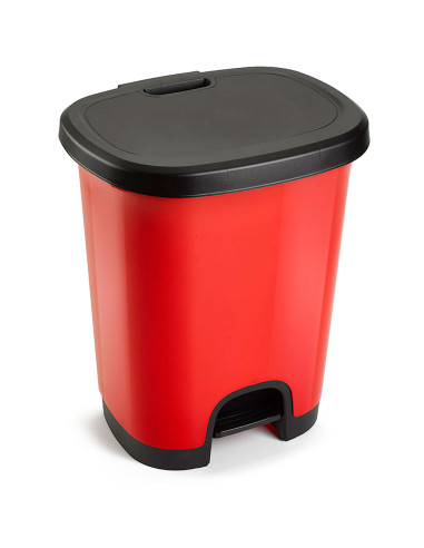 Tradineur - Cubo de basura con pedal - Fabricado en Plástico - Capacidad de 27 Litros - 45 x 38 x 32 cm - Color Rojo y Negro