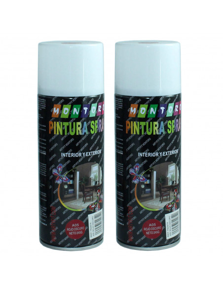 Montoro - Pack 2 botes de pintura en spray rojo oscuro A05 400 ml, válido para multitud de superficies de interior y exterior. P