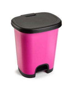 Tradineur - Cubo de basura con pedal - Fabricado en Plástico - Capacidad de 27 Litros - 45 x 38 x 32 cm - Color Rosa y Negro