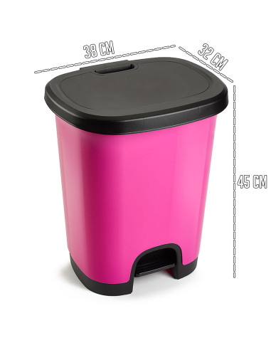 Tradineur - Cubo de basura con pedal - Fabricado en Plástico - Capacidad de 27 Litros - 45 x 38 x 32 cm - Color Rosa y Negro
