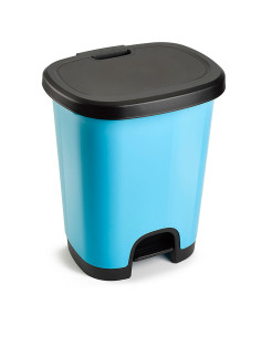 Tradineur - Cubo de basura con pedal - Fabricado en Plástico - Capacidad de 27 Litros - 45 x 38 x 32 cm - Color Azul y Negro