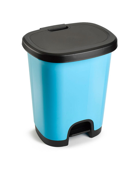 Tradineur - Cubo de basura con pedal - Fabricado en Plástico - Capacidad de 27 Litros - 45 x 38 x 32 cm - Color Azul y Negro