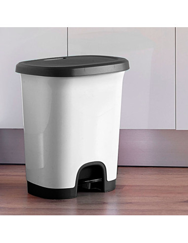 Tradineur - Cubo de basura con pedal - Fabricado en Plástico - Capacidad de 27 Litros - 45 x 38 x 32 cm - Color Azul y Negro