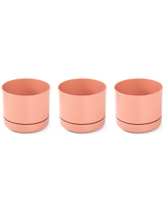 Tradineur - Pack de 3 Macetas con plato integrado - Fabricado en Plástico - Ideales para salones, cocinas, dormitorios, y baños