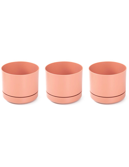Tradineur - Pack de 3 Macetas con plato integrado - Fabricado en Plástico - Ideales para salones, cocinas, dormitorios, y baños