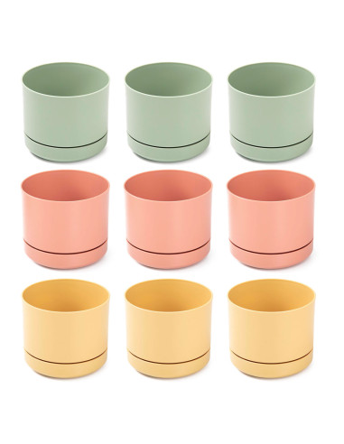 Tradineur - Pack de 3 Macetas con plato integrado - Fabricado en Plástico - Ideales para salones, cocinas, dormitorios, y baños