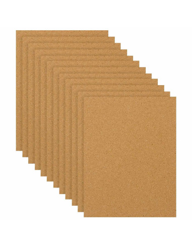 Tradineur - Pack de 12 Láminas de corcho - Grosor de 3 mm - Ideal para decoración, manualidades y organización - 20 x 30 cm 