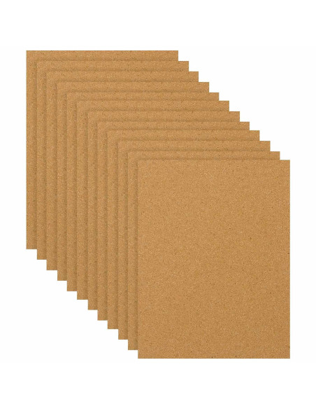 Tradineur - Pack de 12 Láminas de corcho - Grosor de 3 mm - Ideal para decoración, manualidades y organización - 20 x 30 cm 