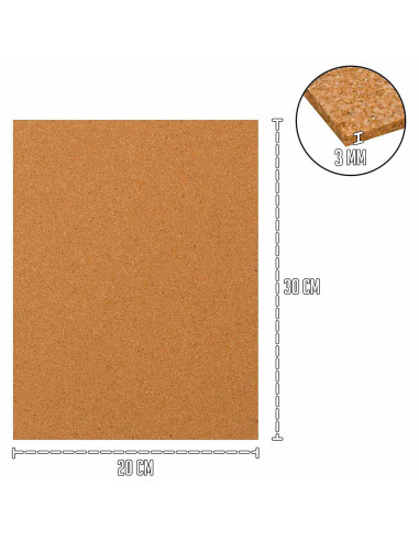 Tradineur - Pack de 12 Láminas de corcho - Grosor de 3 mm - Ideal para decoración, manualidades y organización - 20 x 30 cm 