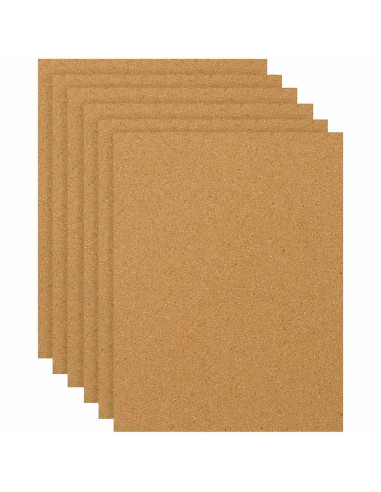 Tradineur - Pack de 6 Láminas de corcho - Grosor de 2 mm - Ideal para decoración, manualidades y organización - 30 x 40 cm 