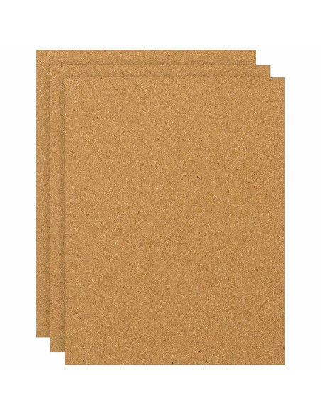 Tradineur - Pack de 3 Láminas de corcho - Grosor de 2 mm - Ideal para decoración, manualidades y organización - 40 x 60 cm 