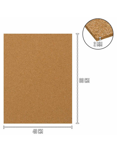 Tradineur - Pack de 3 Láminas de corcho - Grosor de 2 mm - Ideal para decoración, manualidades y organización - 40 x 60 cm 