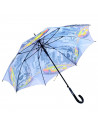 Tradineur - Paraguas largo gris con estampado de ciudades, poliéster, mango de plástico, automático, antiviento, 8 varillas de f
