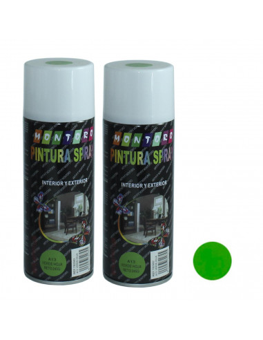 Montoro - Pack de 2 botes de pintura en spray verde hoja A13 400 ml, válido para multitud de superficies de interior y exterior