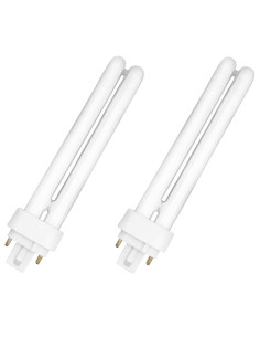 Tradineur - Pack de 2 bombillas de bajo consumo, 2 pines y 2 tubos, G24D-3, 26W equivalente a 130W, 1350 lúmenes, 6400K, luz bla